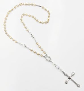 6mmパール ロザリオネックレス 十字架Gタイプ シルバー色 全長約66cm(G-rh) 6mmパール ロザリオネックレス 十字架Gタイプ シルバー色 全長約66cm(G-rh)